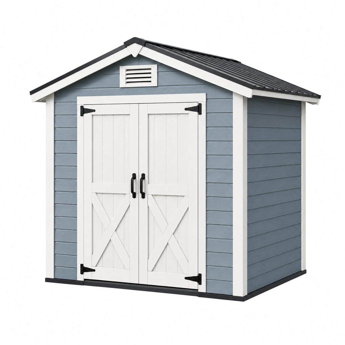 Abri de jardin 180 x 120 x 200 cm gris bleu et blanc à double porte style chalet