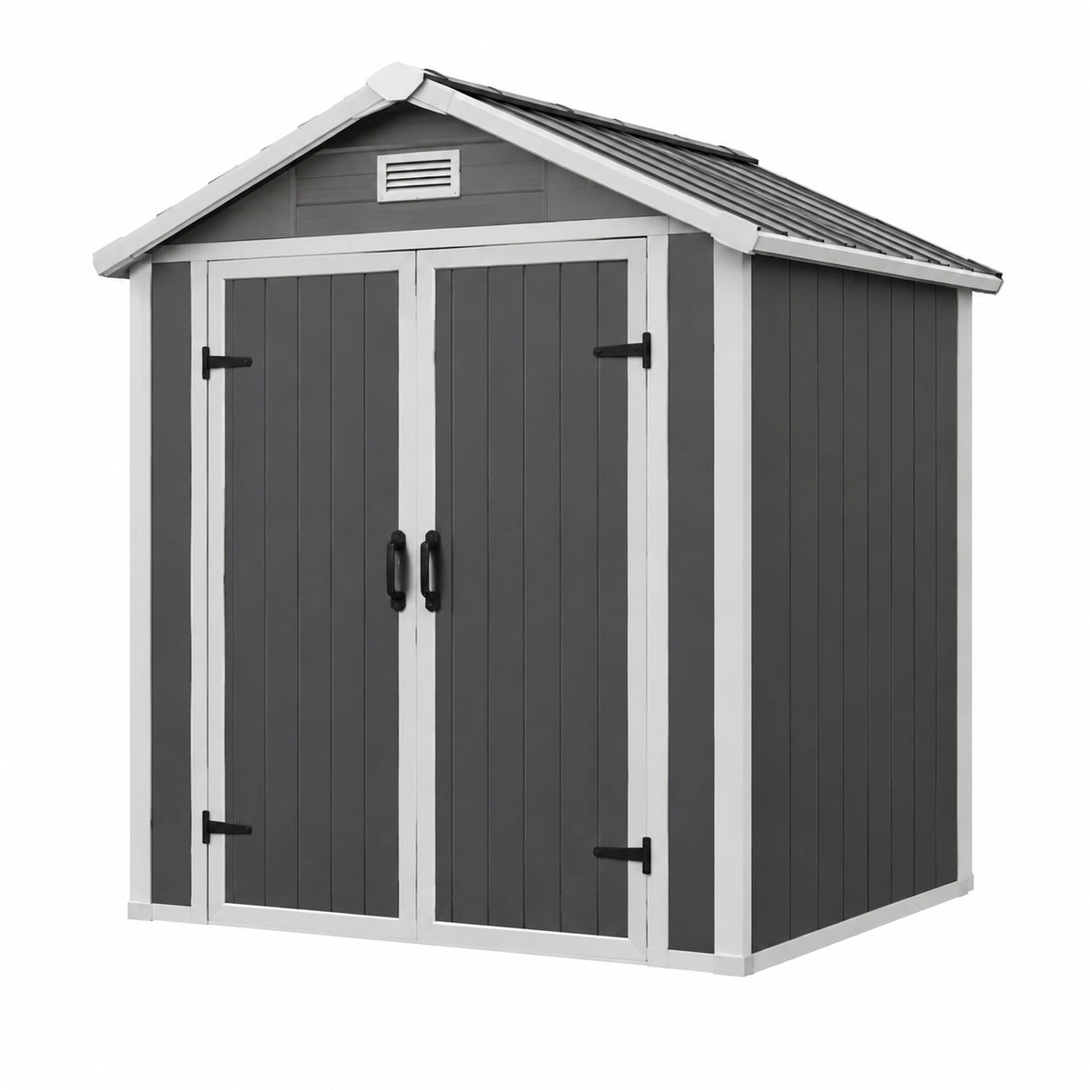 Abri de jardin 180 x 120 x 200 cm en résine gris anthracite et blanc à double porte
