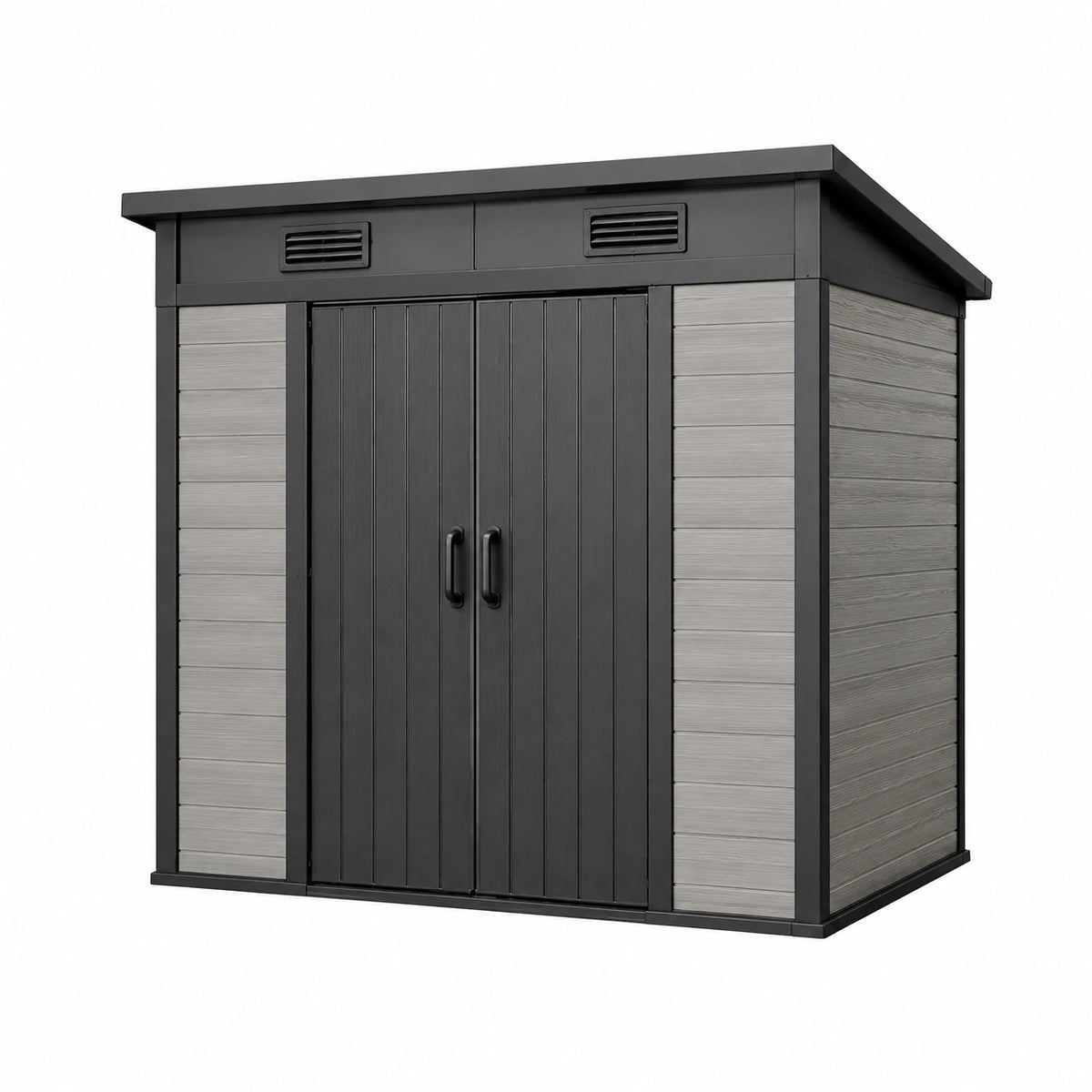 Abri de jardin 180 x 120 x 200 cm en résine gris anthracite avec double porte ventilée