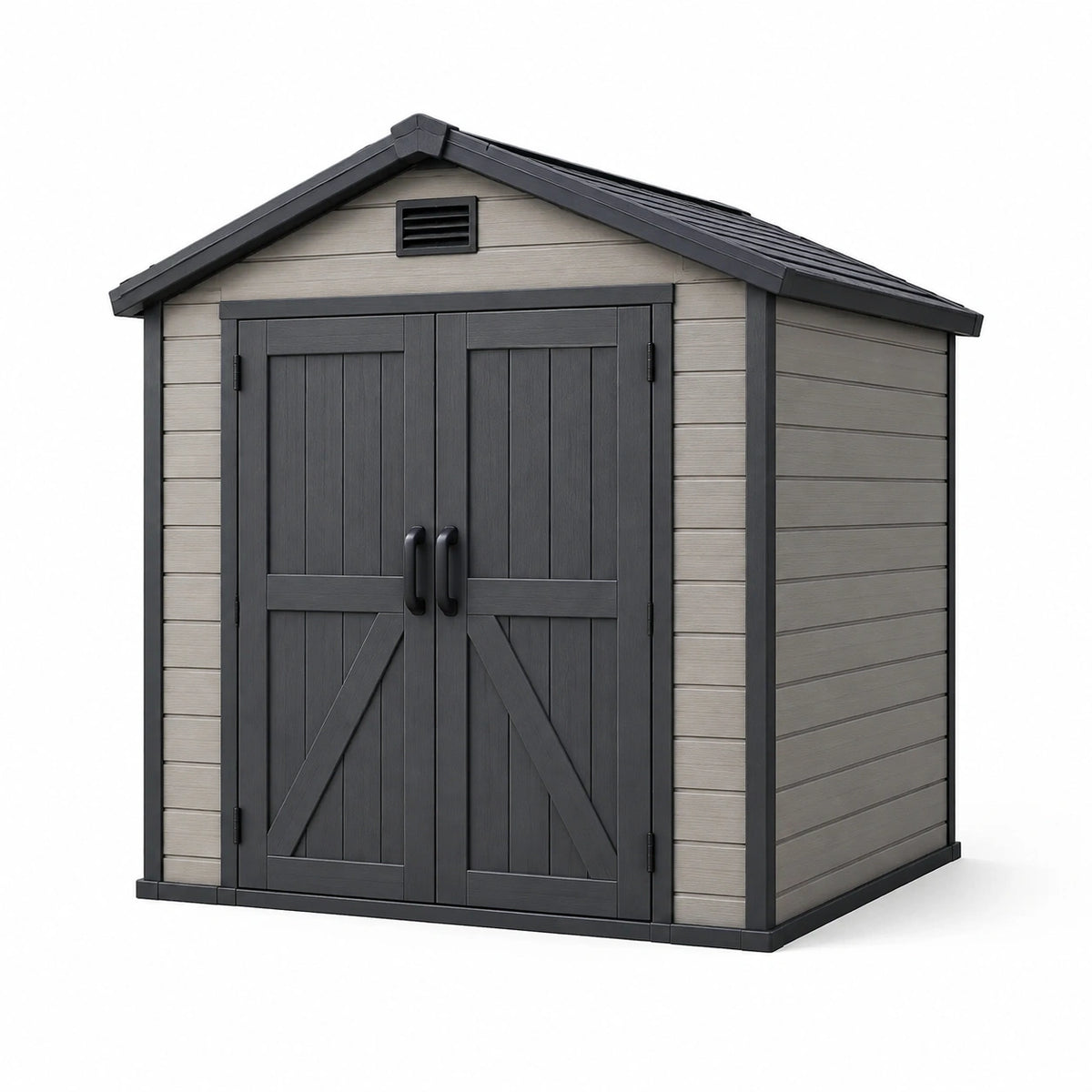 Abri de jardin 210 x 130 x 200 cm en résine gris anthracite avec double porte ventilée