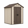 Abri de jardin 185 x 110 x 190 cm en résine beige et marron avec double porte