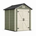 Abri de jardin 193 x 121 x 203 cm en plastique vert et beige avec portes doubles