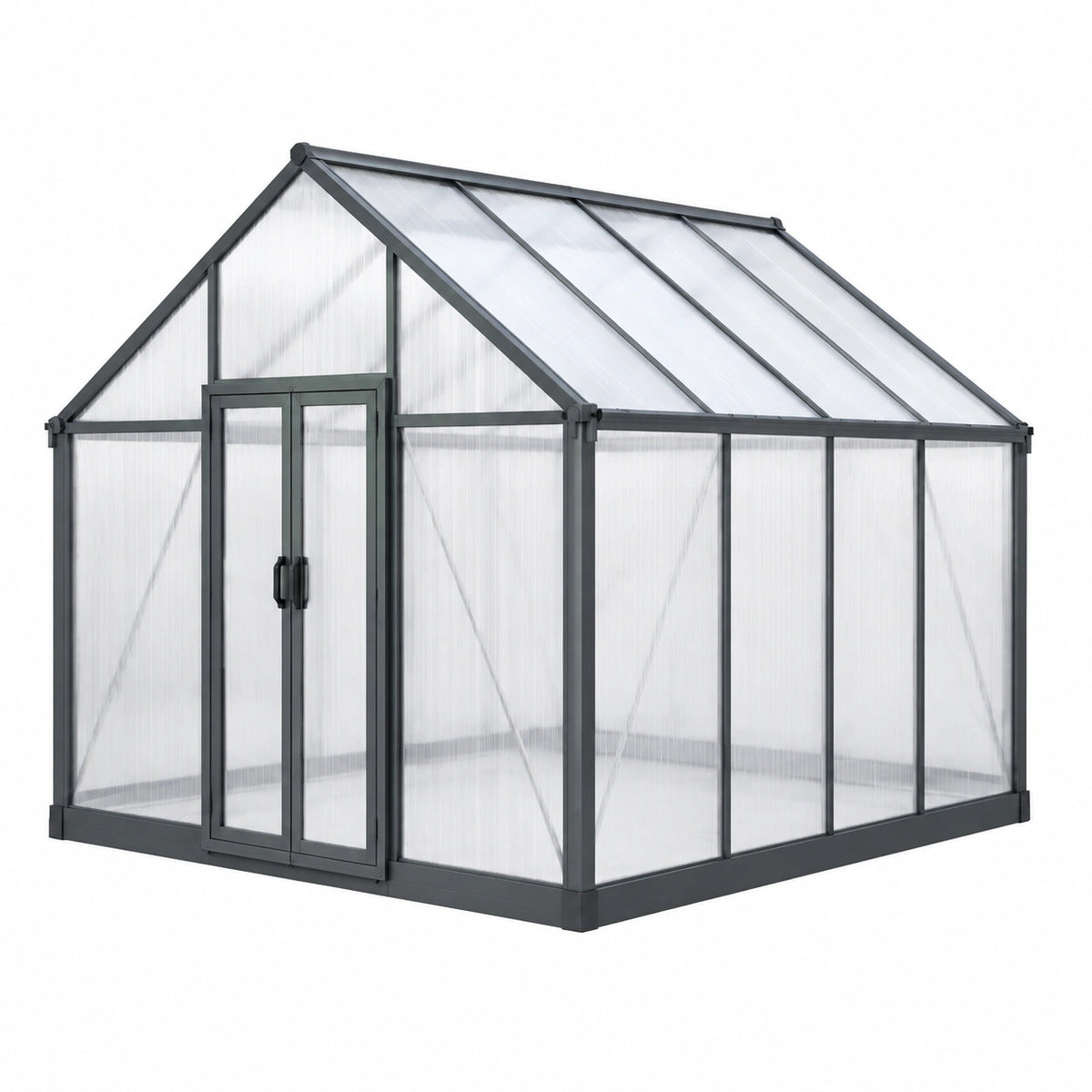 Serre de jardin 190 x 190 x 195 cm en aluminium gris et polycarbonate transparent avec porte double
