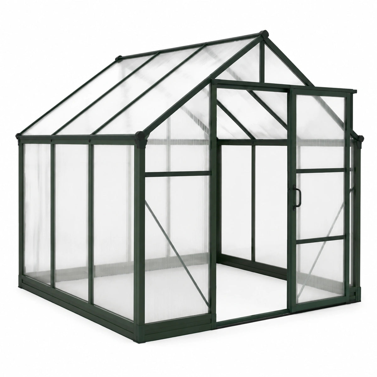 Serre de jardin 190 x 190 x 195 cm en aluminium vert et polycarbonate avec porte