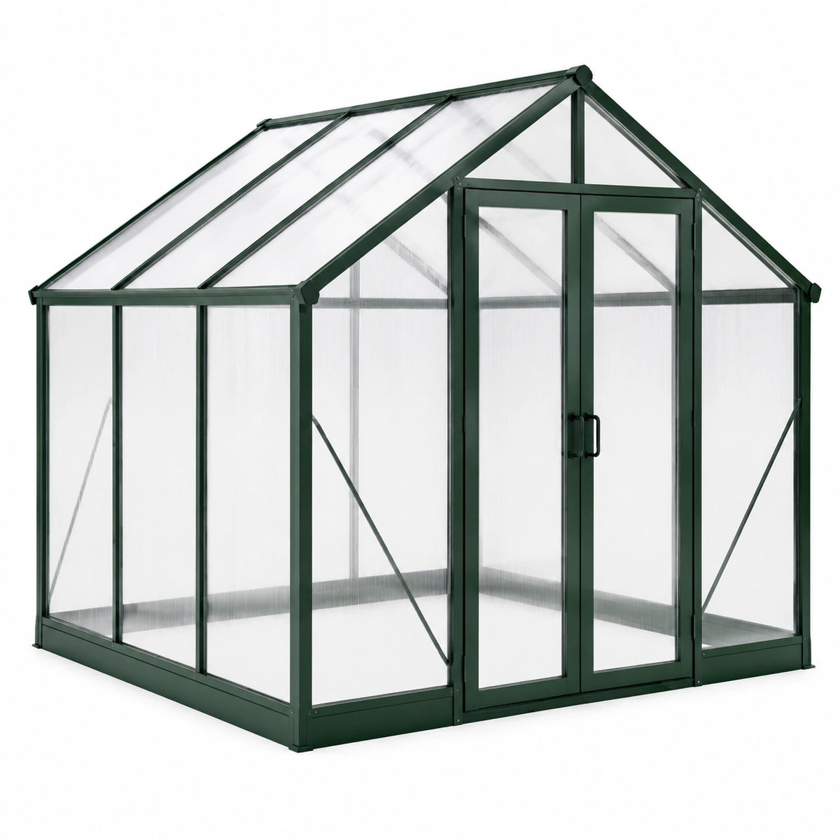 Serre de jardin 190 x 190 x 195 cm en aluminium et polycarbonate vert à double porte