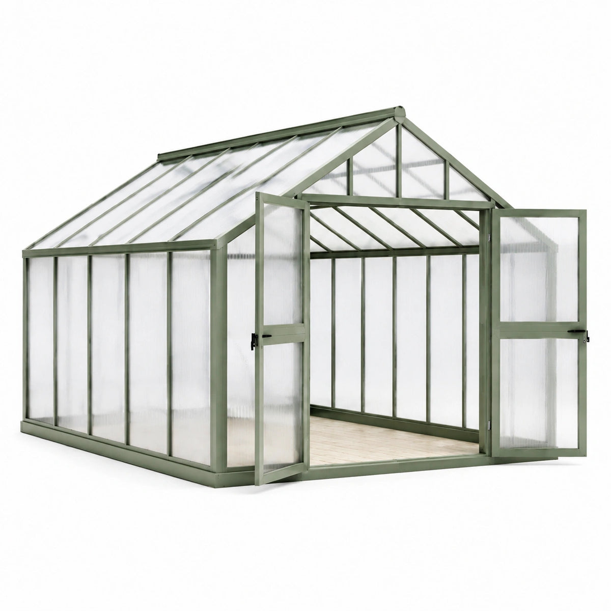Serre de jardin 190 x 190 x 195 cm aluminium vert panneaux en polycarbonate à doubles portes
