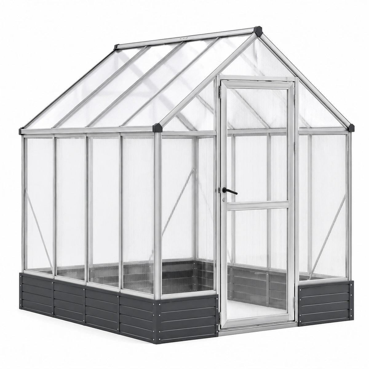 Serre de jardin 190 x 190 x 195 cm en aluminium argenté et polycarbonate - toit à deux pentes