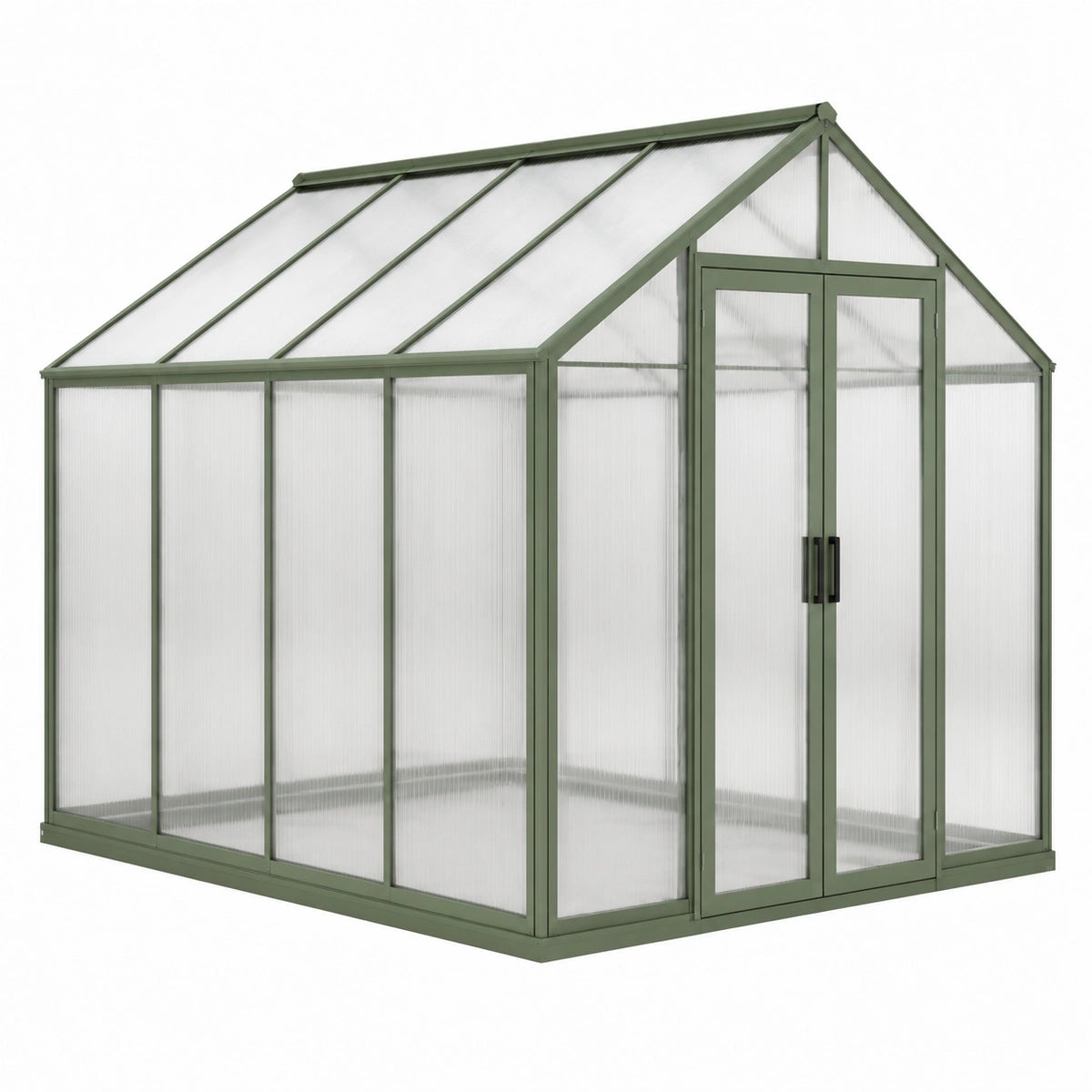 Serre de jardin 190 x 190 x 195 cm en aluminium vert avec panneaux en polycarbonate et doubles portes