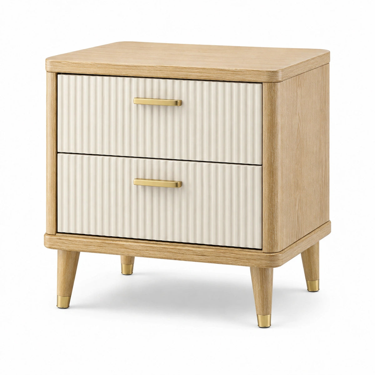 Table de chevet 50 x 40 x 60 cm en bois beige à 2 tiroirs style contemporain