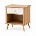 Table de chevet 45 x 40 x 60 cm en bois chêne clair blanc avec tiroir style rétro