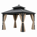Tonnelle de jardin 300 x 300 cm en métal noir avec rideaux beige style pavillon