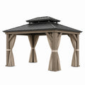 Tonnelle de jardin 300 x 300 cm en métal brun avec rideaux - toit ventilé