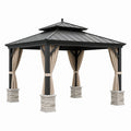 Tonnelle de jardin 400 x 300 x 300 cm en acier noir avec rideaux beiges et toit rigide