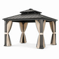 Tonnelle de jardin 300 cm x 300 cm x 300 cm en métal anthracite avec rideaux style pavillon