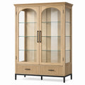 Vitrine 100 x 40 x 180 cm en bois et verre chêne naturel avec tiroirs style contemporain