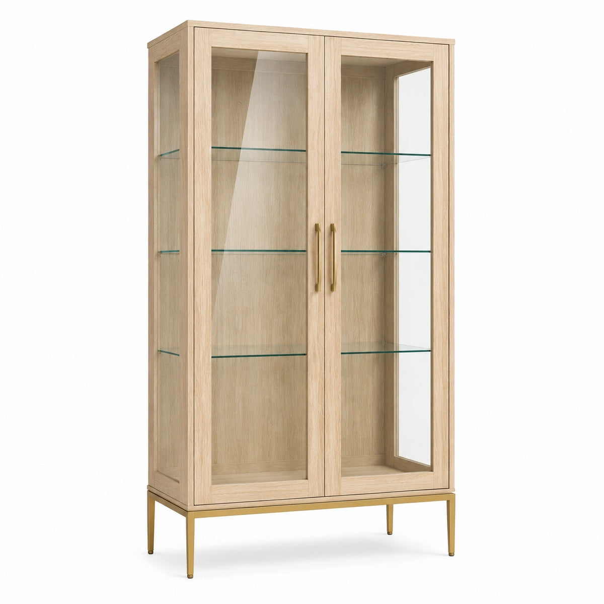 Vitrine 100 x 40 x 180 cm en bois clair et verre style contemporain