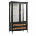 Vitrine 100 x 45 x 180 cm en bois noir et verre avec tiroirs style vintage