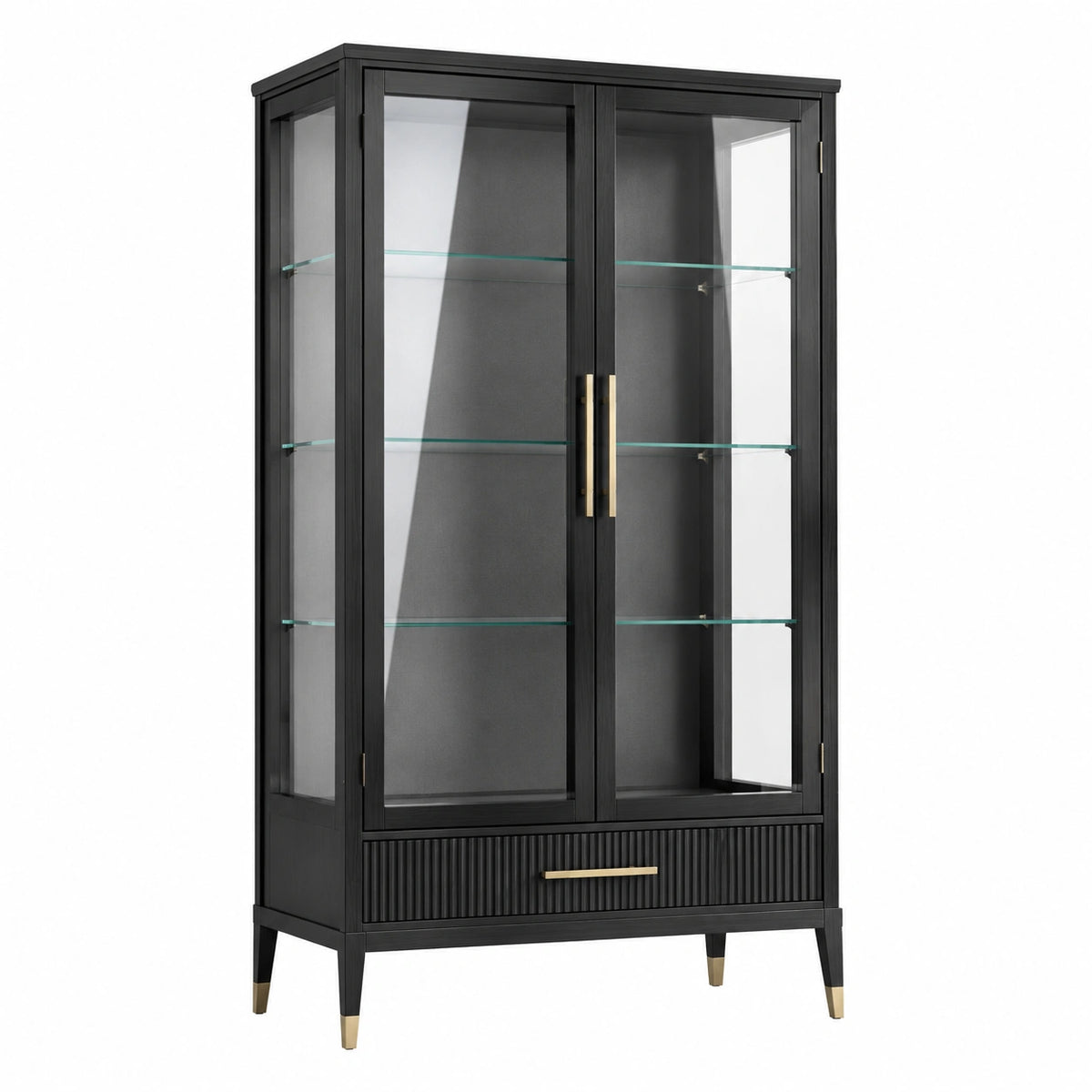 Vitrine 90 x 40 x 180 cm en bois et verre noir doré - rangement contemporain