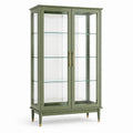 Vitrine 90 x 40 x 180 cm en bois et verre vert olive avec portes vitrées