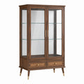 Vitrine 100 x 40 x 180 cm en bois marron avec verre et cannage - style rétro