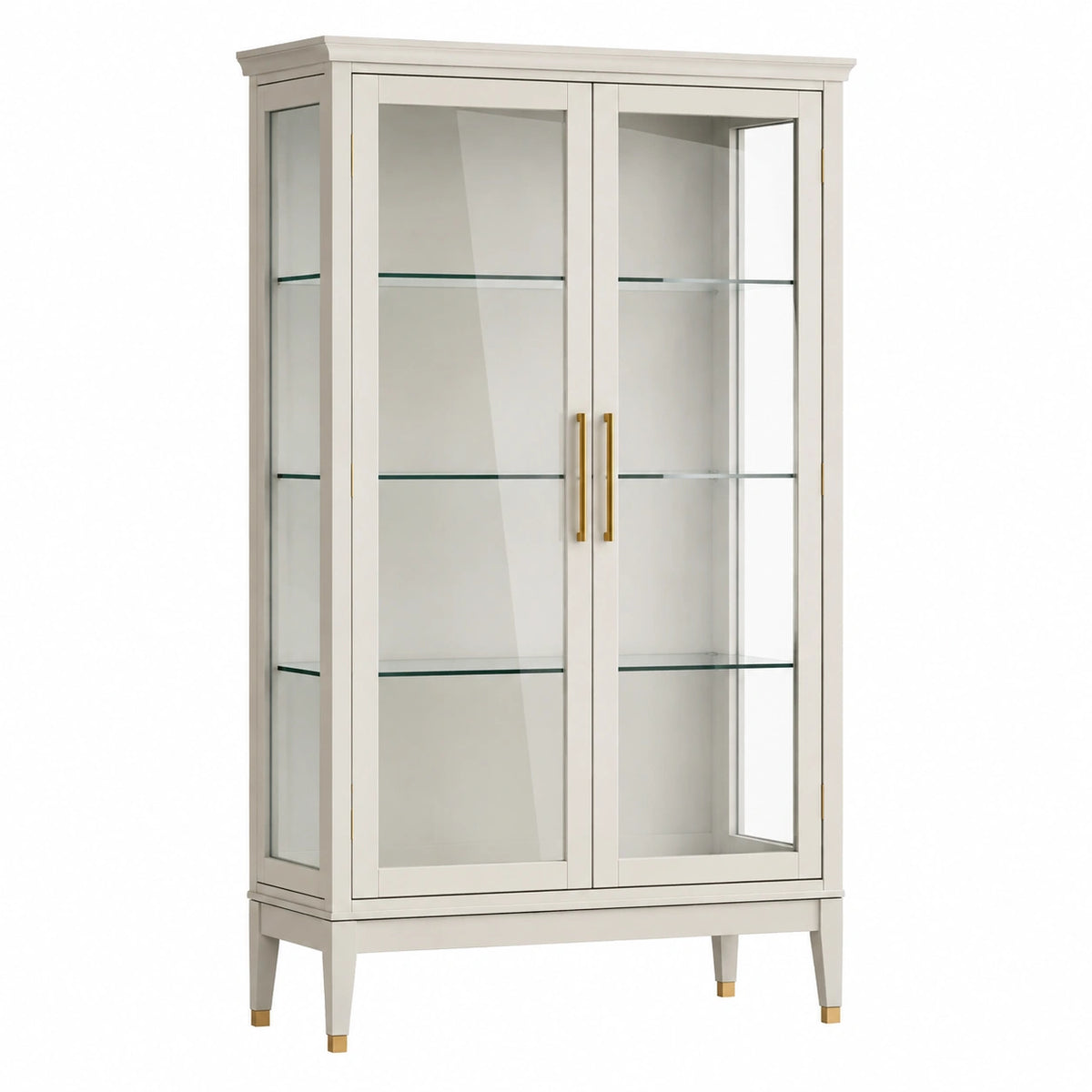 Vitrine 100 x 45 x 190 cm en bois blanc et verre à 2 portes style classique