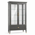 Vitrine 100 x 45 x 190 cm en bois gris avec portes vitrées style classique