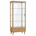 Vitrine 80 x 40 x 180 cm en bois naturel et verre avec rangement style vintage
