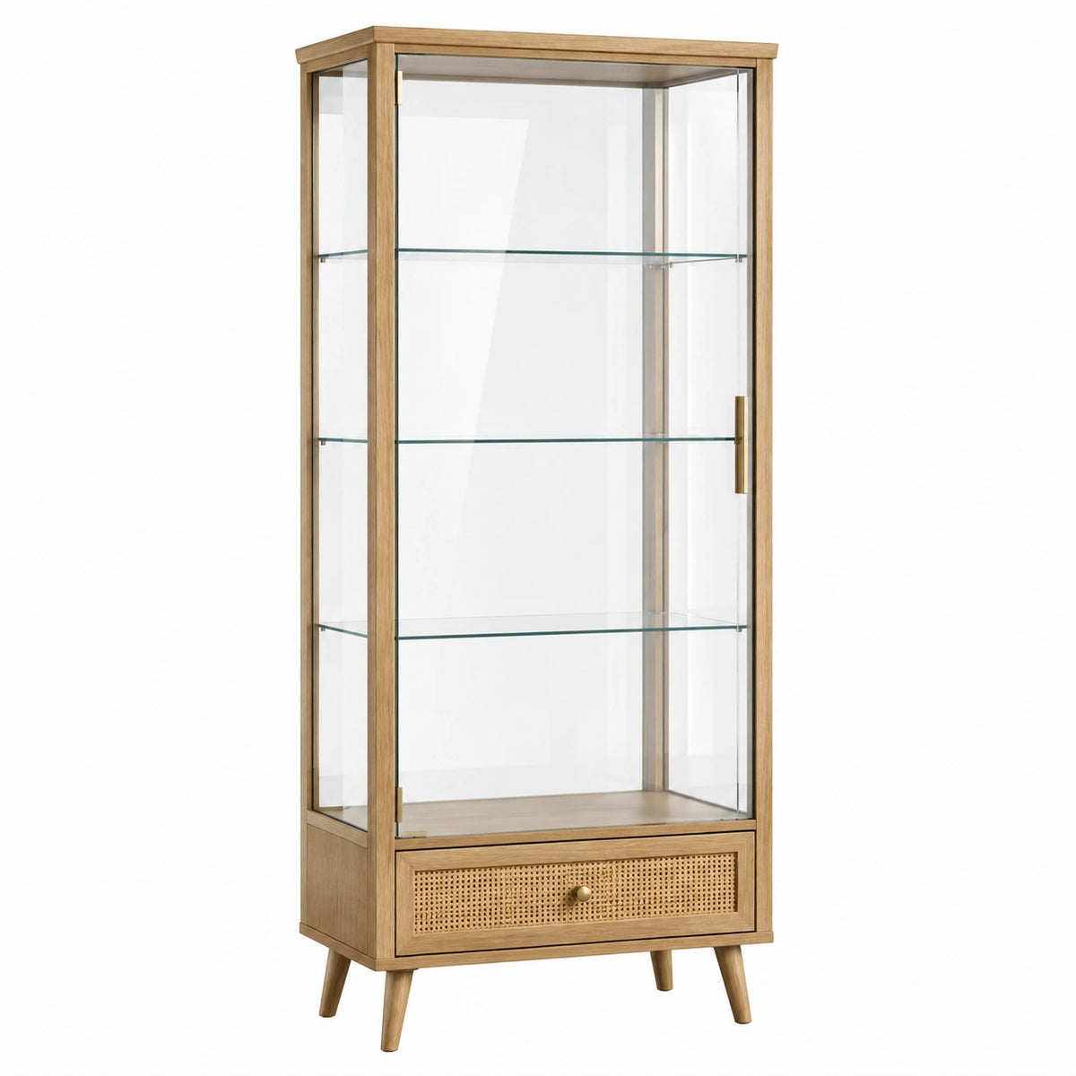Vitrine 80 x 40 x 180 cm en bois naturel et verre avec rangement style vintage