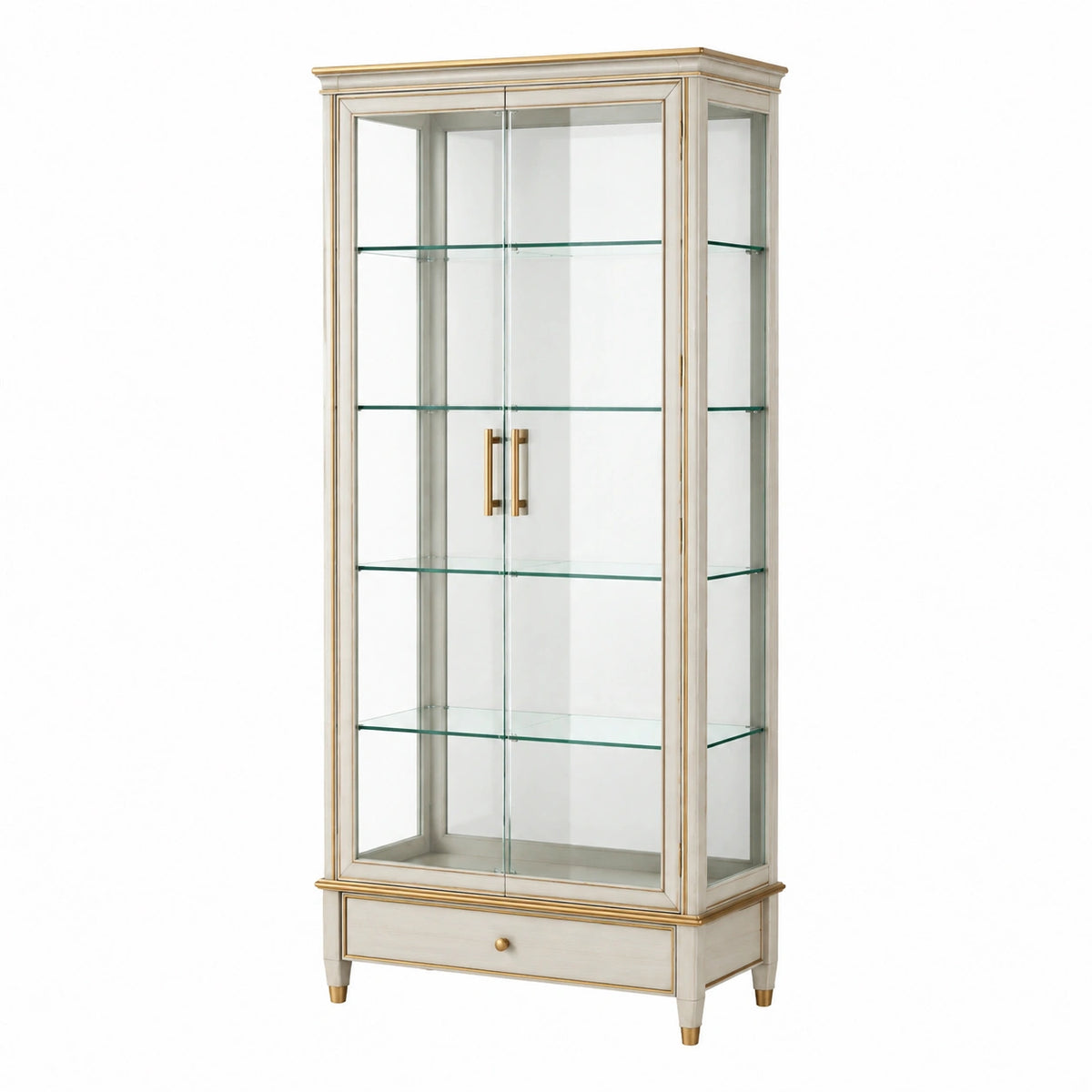 Vitrine 90 x 45 x 180 cm en bois et verre blanc doré - rangement classique