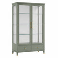 Vitrine 100 x 45 x 190 cm en bois et verre vert sauge avec rangement classique