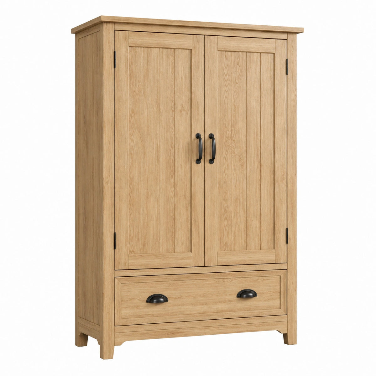 Armoire de rangement 100 x 55 x 190 cm en bois chêne avec 2 portes et tiroir style rustique
