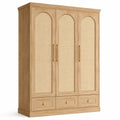 Armoire 3 portes 150 x 55 x 200 cm bois naturel cannage rangement style bohème
