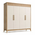 Armoire de rangement 200 x 60 x 200 cm en bois beige et blanc à 4 portes style contemporain