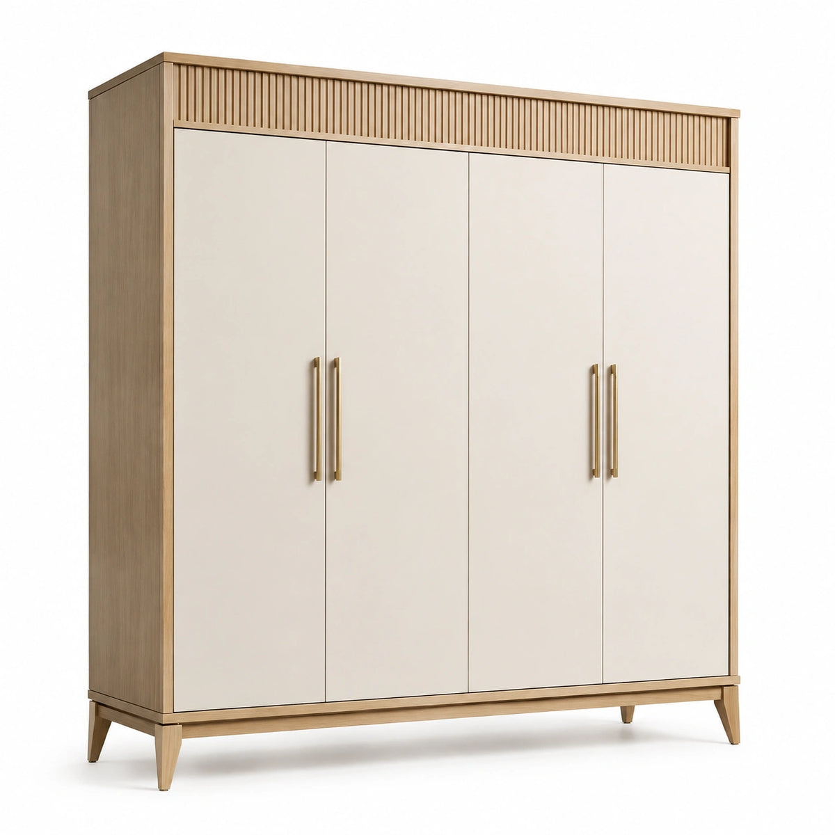 Armoire de rangement 200 x 60 x 200 cm en bois beige et blanc à 4 portes style contemporain