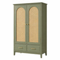 Armoire de rangement 100 x 45 x 180 cm en bois vert olive avec cannage naturel style bohème
