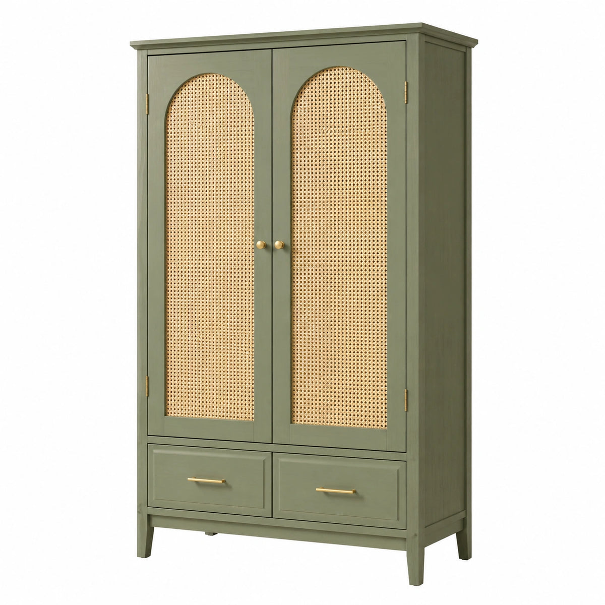 Armoire de rangement 100 x 45 x 180 cm en bois vert olive avec cannage naturel style bohème