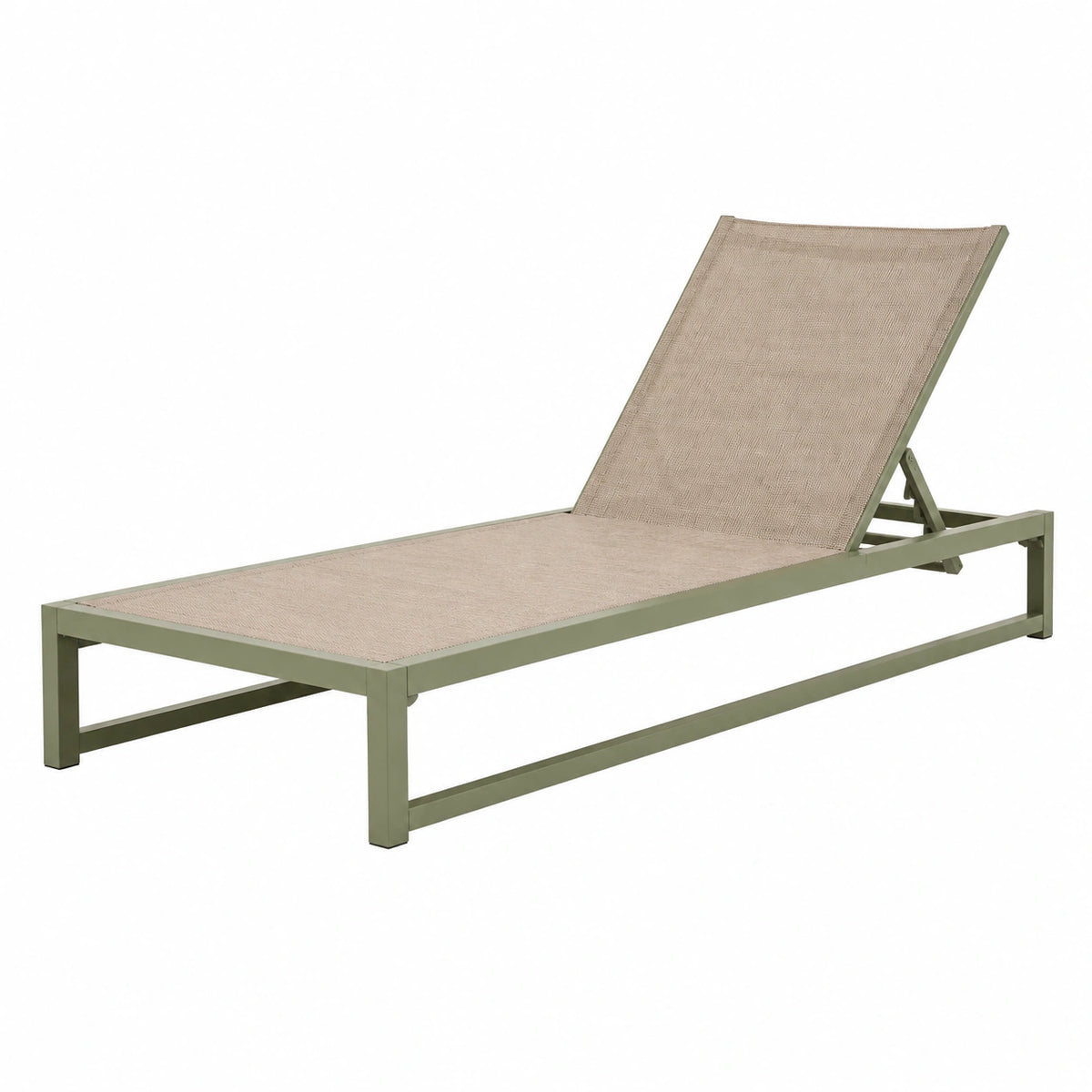 Bain de soleil 200 x 65 cm en métal et toile beige vert réglable pour extérieur