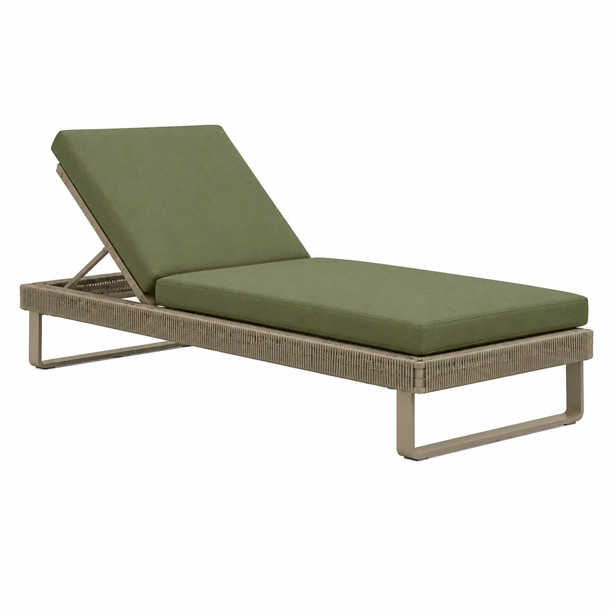 Chaise longue de jardin 200 cm en aluminium tressé vert avec dossier réglable