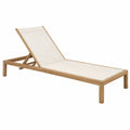 Bain de soleil 200 x 65 cm en bois naturel et tissu écru dossier réglable extérieur