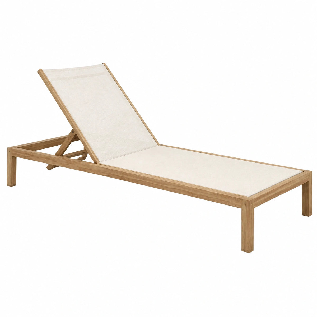 Bain de soleil 200 x 65 cm en bois naturel et tissu écru dossier réglable extérieur